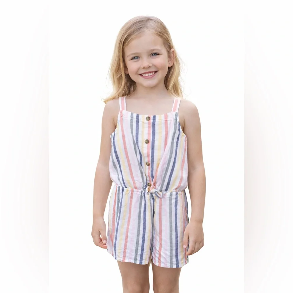 Old Navy Girls Striped Tie-Front Romper Size 6/7 Multicolor